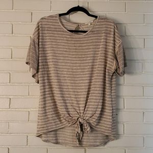 Stripe short-sleeved ruffle tie top